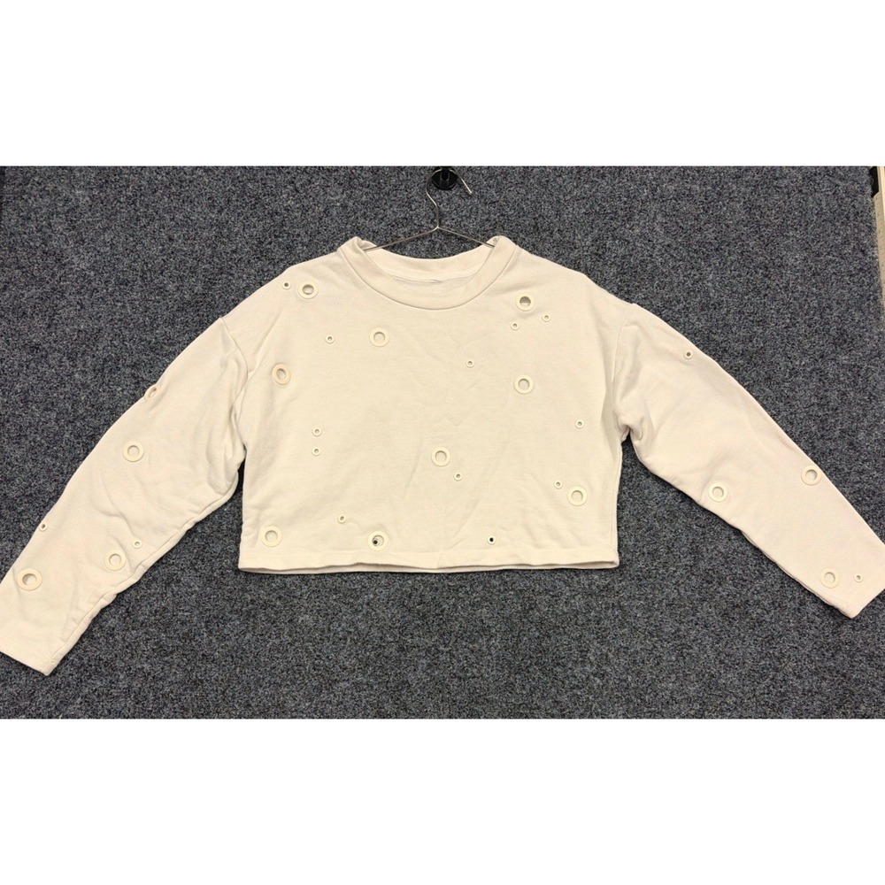 Alo Yoga Sweatshirt Womens M Cream Grommet Cropped Pullover Athleisure